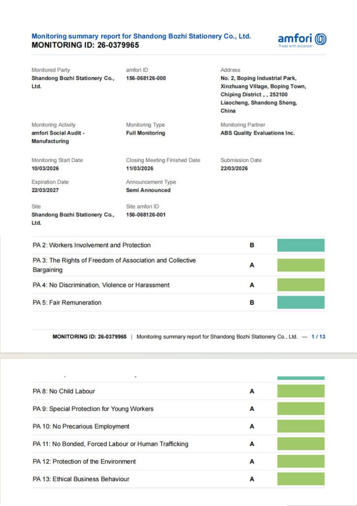 BSCI factory audit documentation